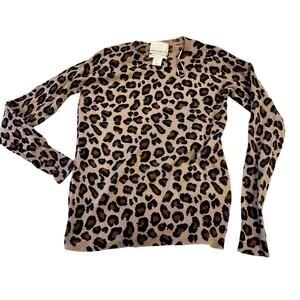 Cynthia Rowley XS Leopard Animal Print Sweater 100% 2-Ply Cashmere Brown Soft
